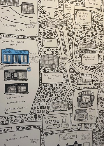 A doodle map showing safe places in Manchester